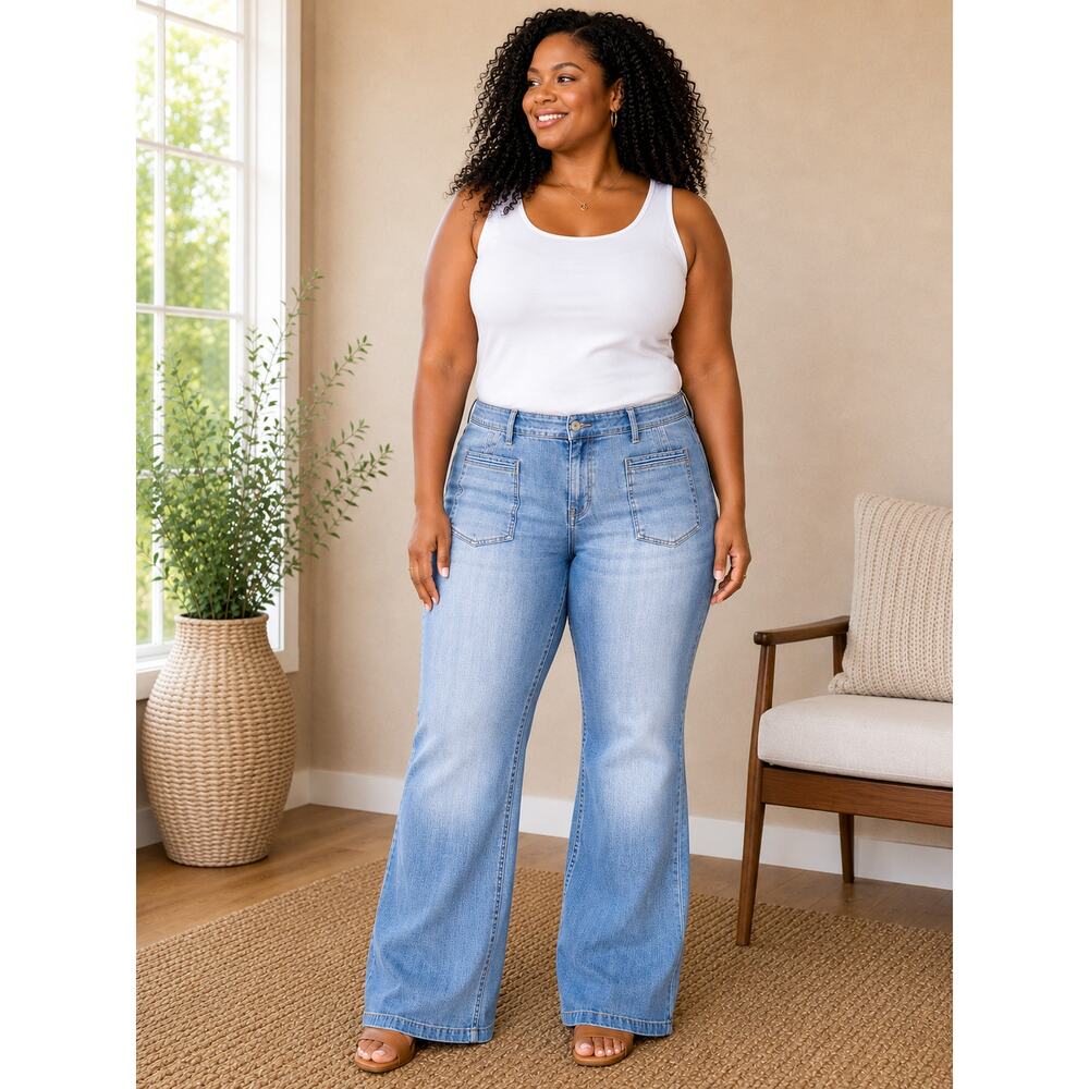 Old Navy Plus Size 24 Wide Leg Jeans Stretch Denim Blue High Rise Casual Trendy